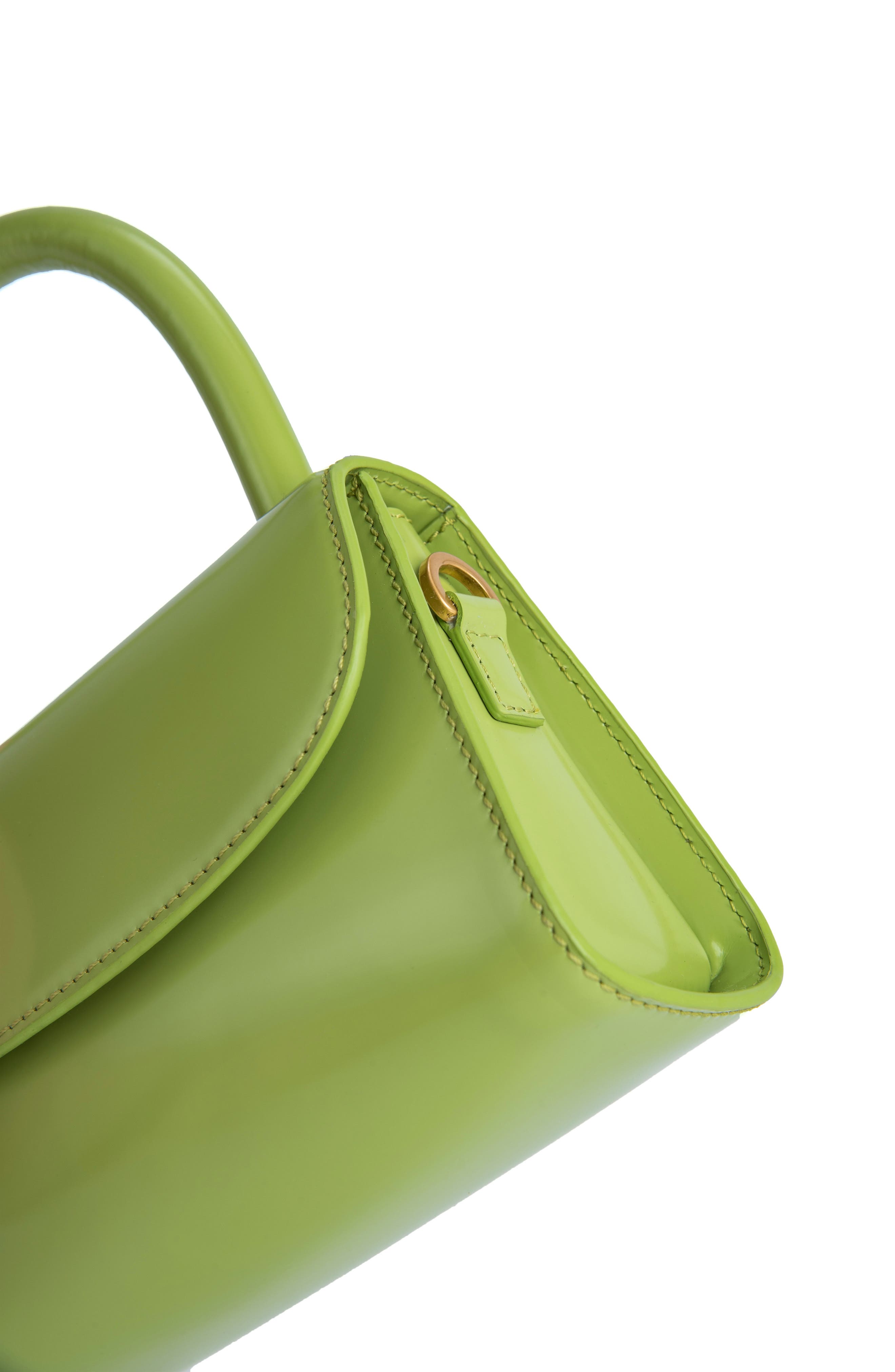 Mini Semi Patent Leather Top Handle Bag, Alternate, color, LIME GREEN