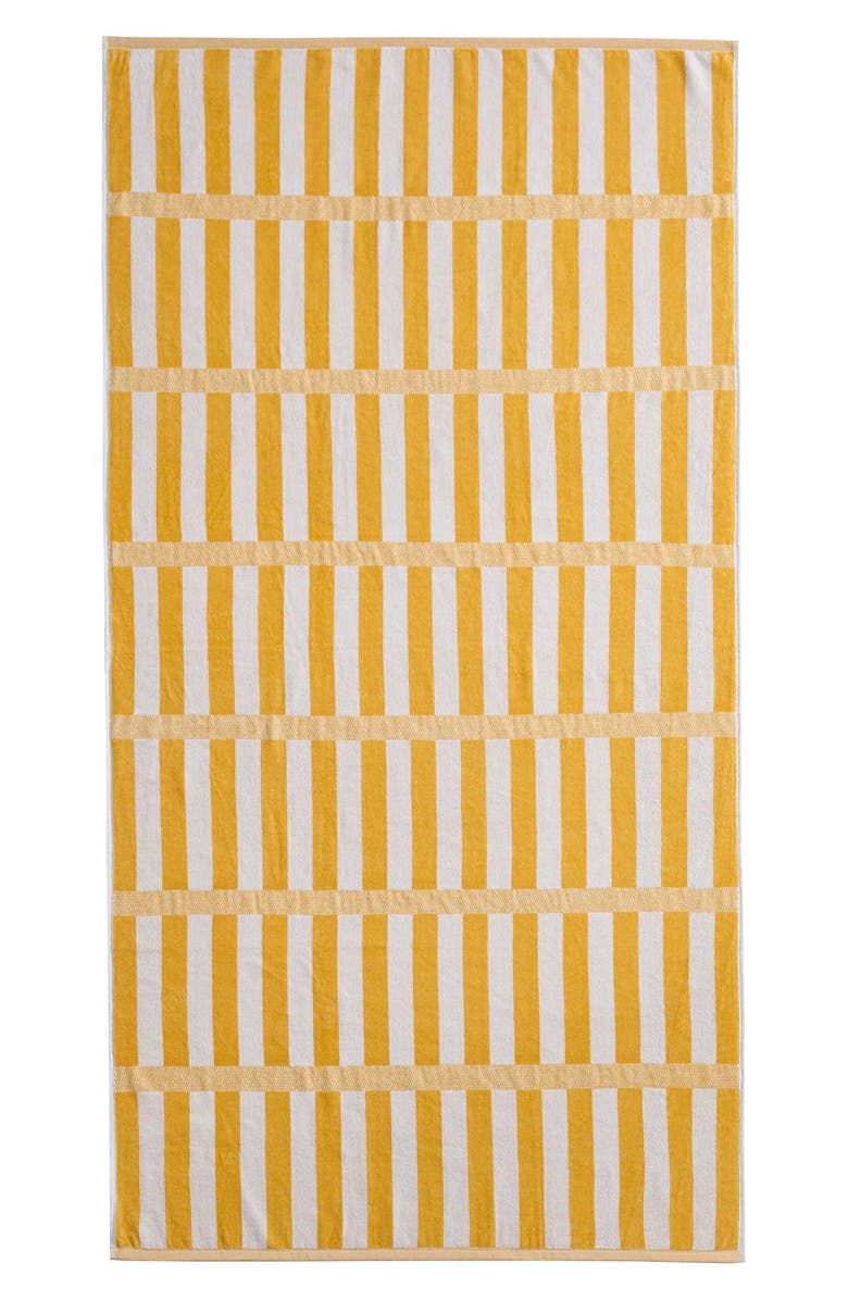 Calvin Klein Mingled Check Stripe Beach Towel, Alternate, color, Pale Marigold/ White
