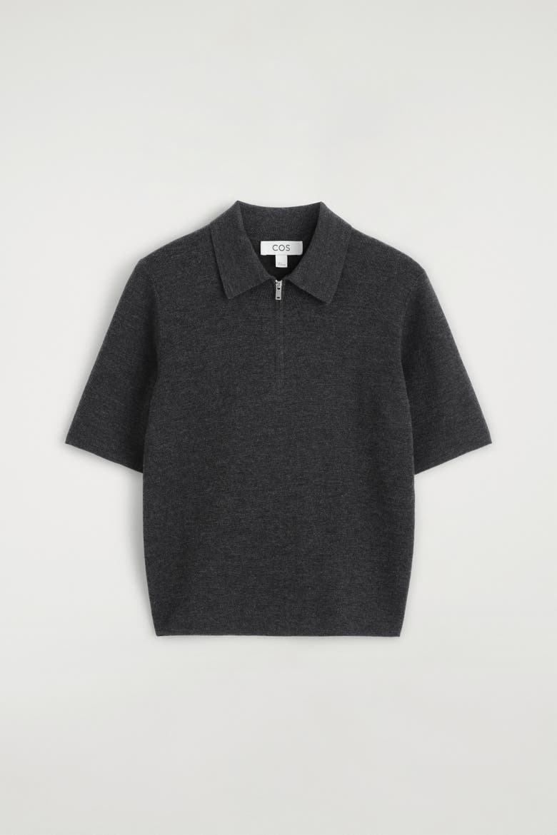 Merino Wool Zip-up Polo Shirt, Alternate, color, CHARCOAL