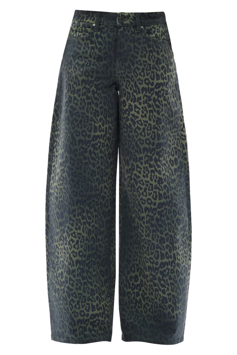Ombré Leopard Print High Waist Barrel Jeans, Alternate, color, GREEN