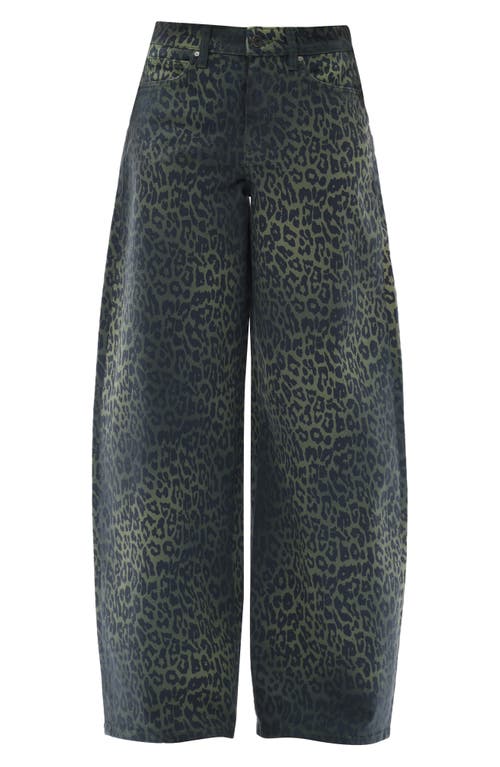 Bayeas Ombré Leopard Print High Waist Barrel Jeans In Green