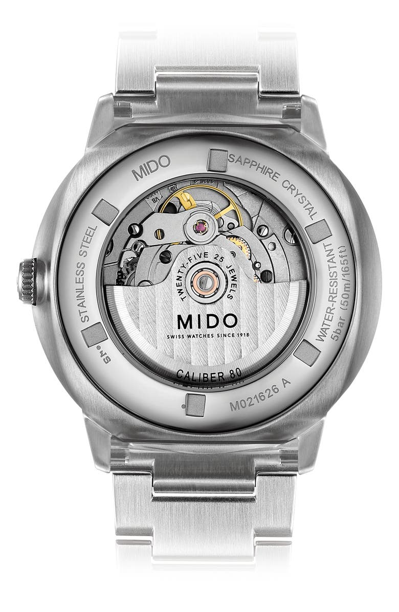 MIDO Commander II Skeleton Bracelet Watch, 42mm, Alternate, color, Silver/ Black/ Silver