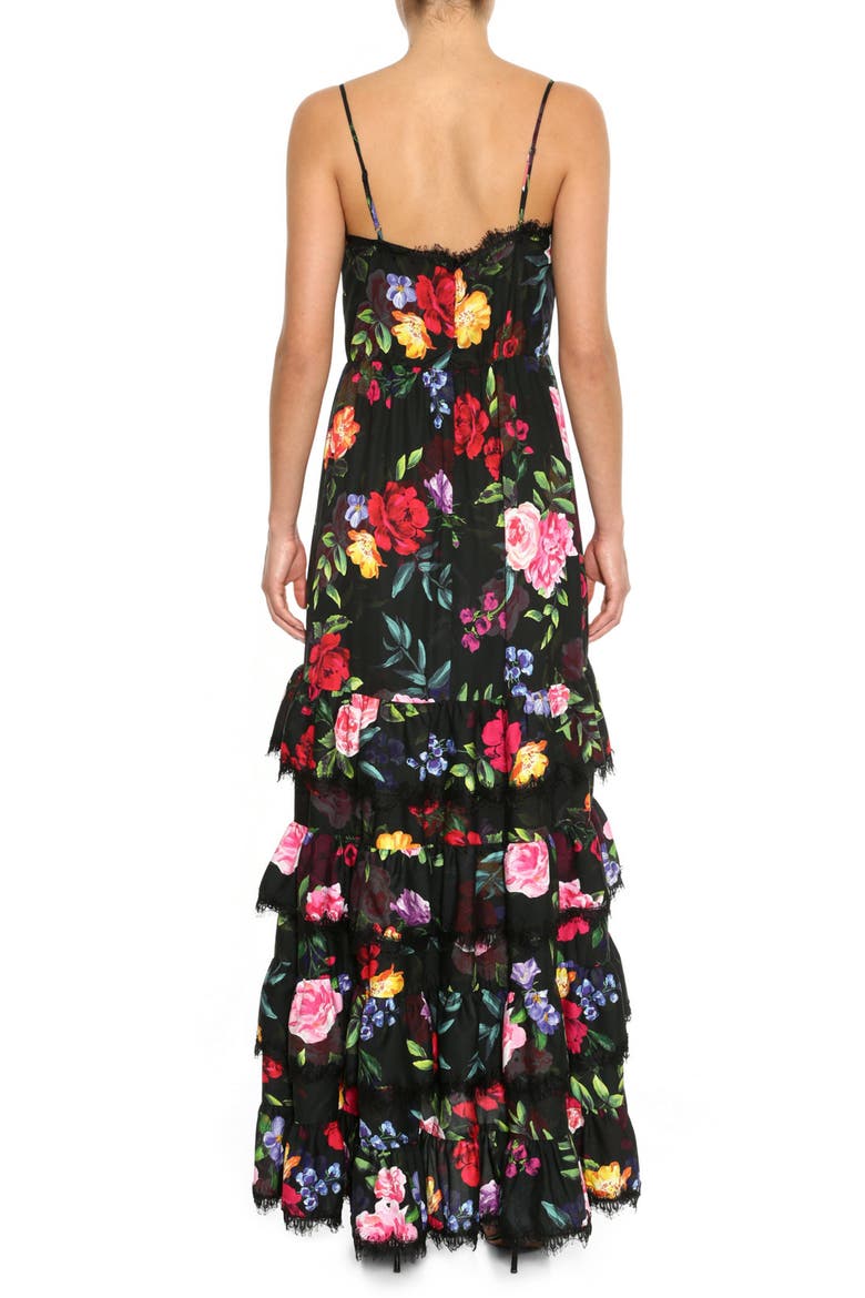 Floral Print Crepe Maxi Dress, Alternate, color, BLACK MULTI