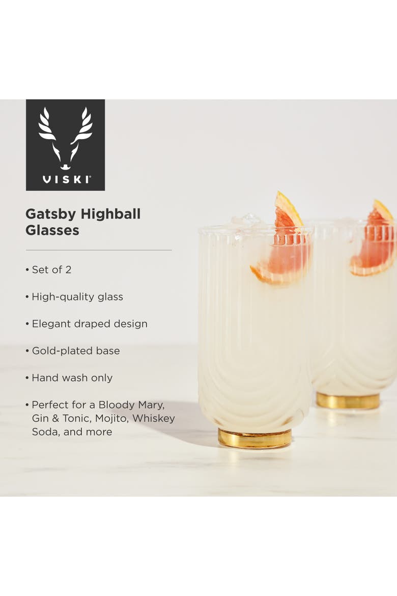 Deco Gatsby Highball Glasses Set of 2, Alternate, color, Clear