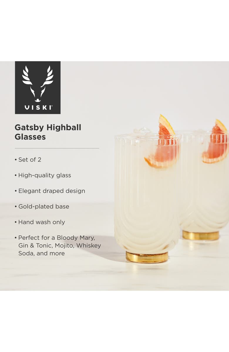 Viski Deco Gatsby Highball Glasses Set of 2, Alternate, color, Clear
