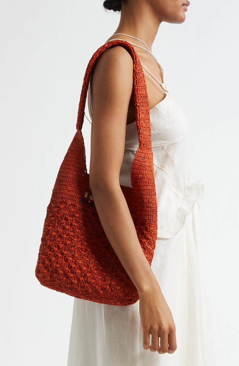 Isabel Marant Small Praia Raffia Tote, Alternate, color, Orange
