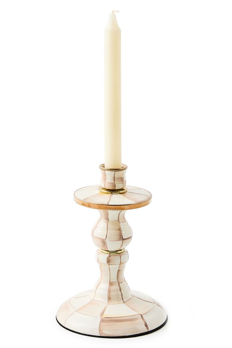 Small Mocha Check Candlestick Holder, Alternate, color, MOCHA