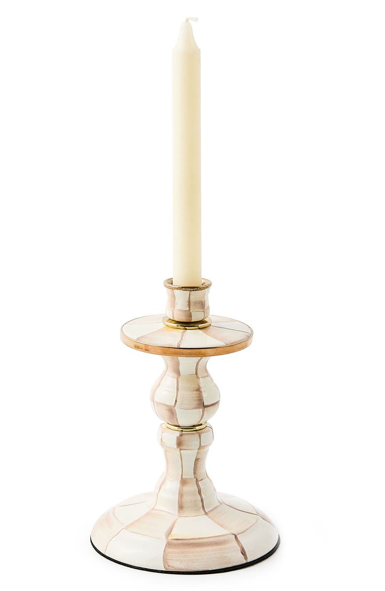 MACKENZIE CHILDS Small Mocha Check Candlestick Holder, Alternate, color, Mocha