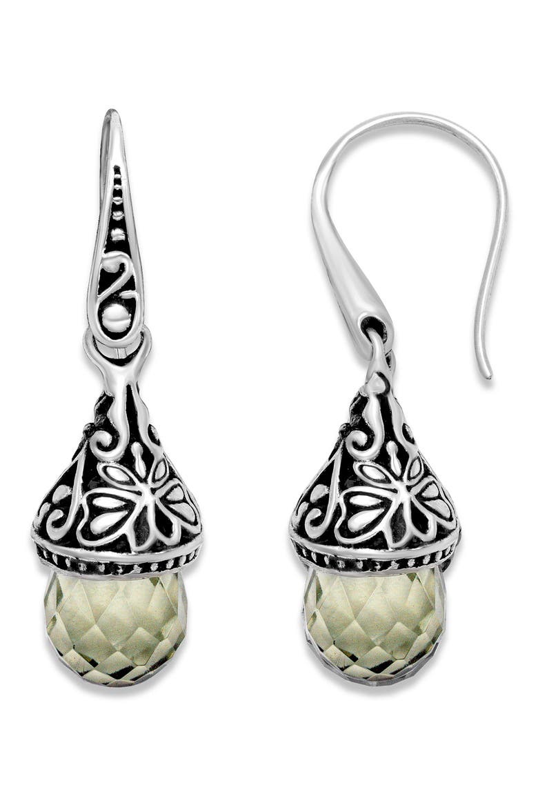 Sterling Silver Green Quartz Drop Earrings, Main, color, GREEN