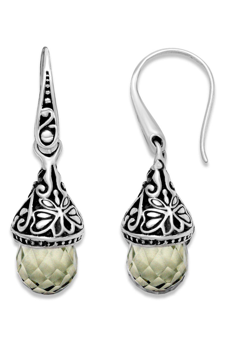 SAMUEL B. Sterling Silver Green Quartz Drop Earrings, Main, color, Green