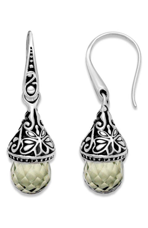 Sterling Silver Green Quartz Drop Earrings