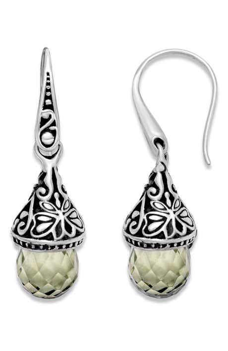 SAMUEL B. Sterling Silver Green Quartz Drop Earrings