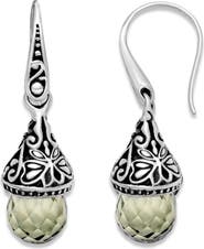SAMUEL B. Sterling Silver Green Quartz Drop Earrings