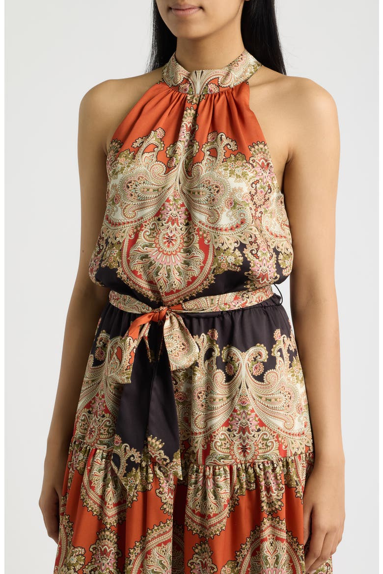 Paisley Sleeveless Tiered Dress, Alternate, color, ORANGE BLACK