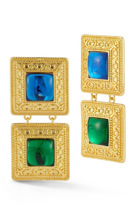 18K Gold Plated Square Drop Earrings