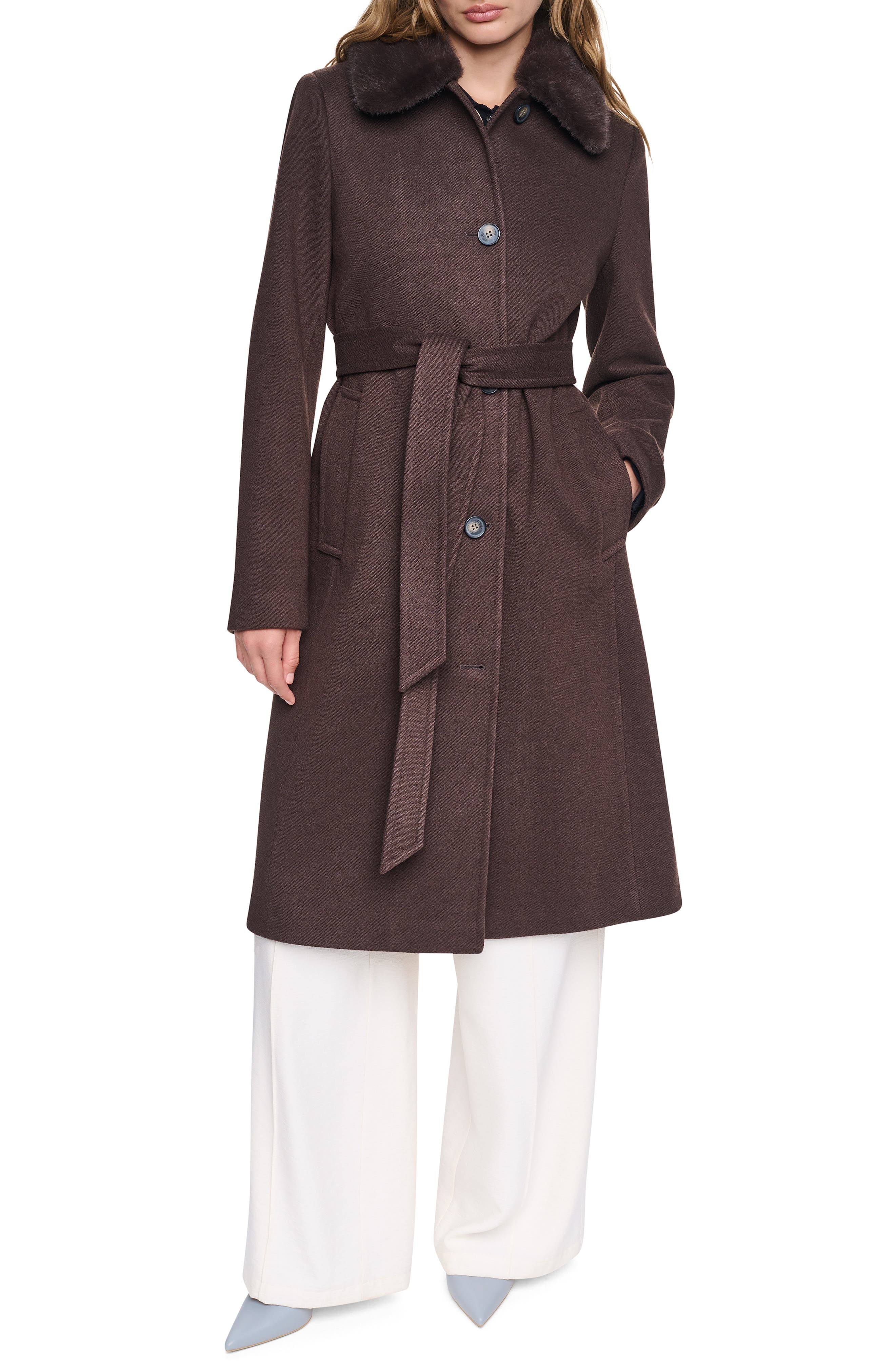 Faux Fur Collar Faux Wool Coat