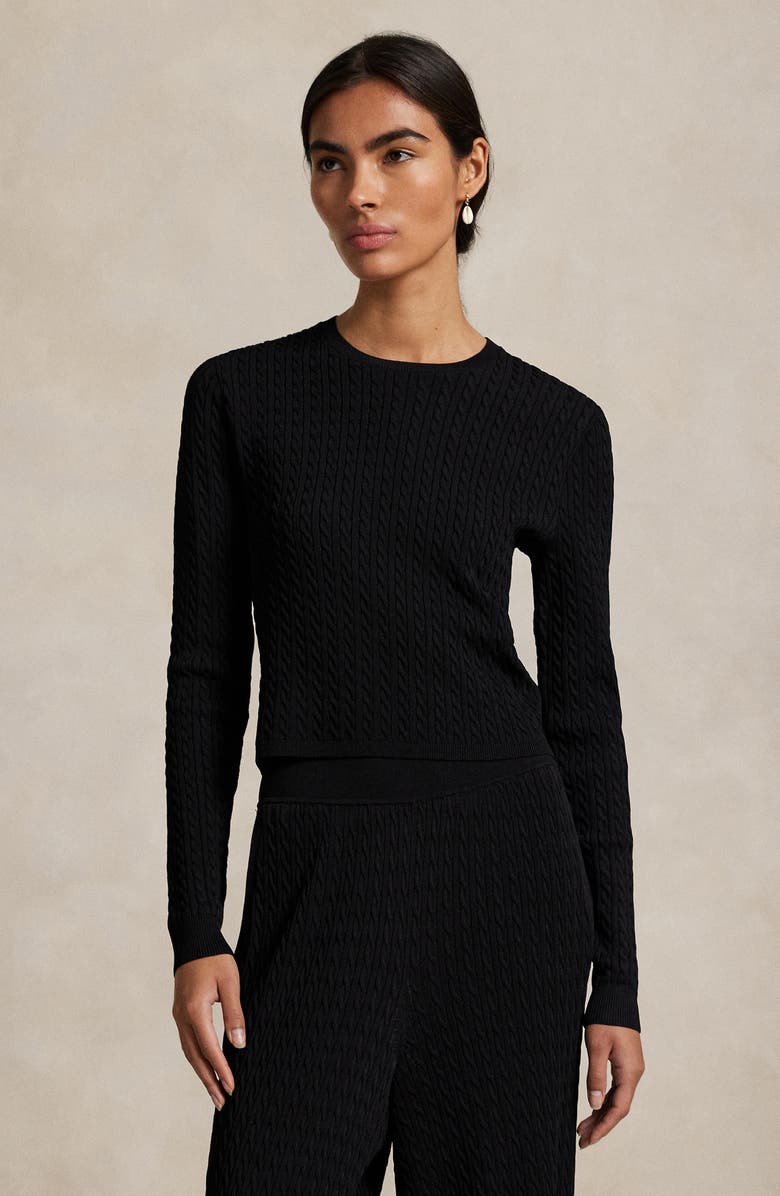 Polo Ralph Lauren Cable Knit Crop Sweater, Alternate, color, Polo Black