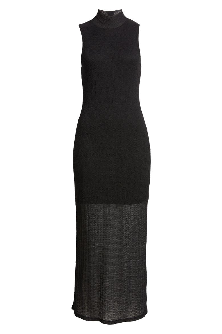 Mock Neck Mesh Maxi Dress, Alternate, color, BLACK