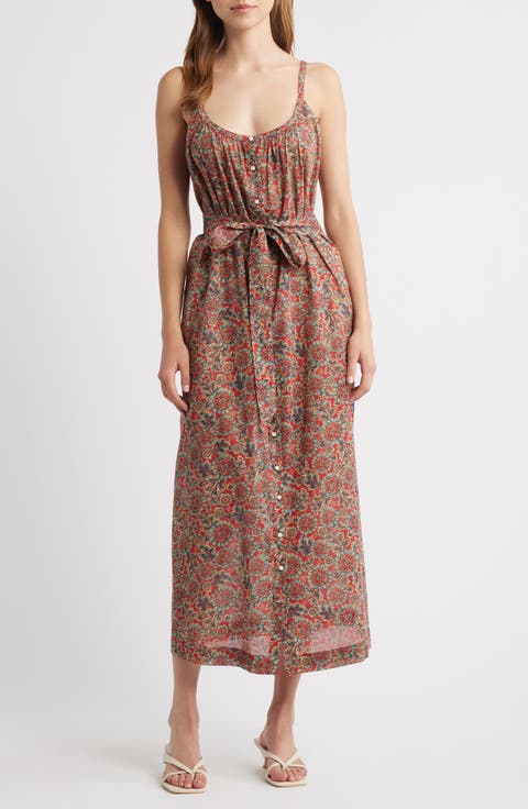 Nevita Belted Organic Cotton Voile Midi Dress