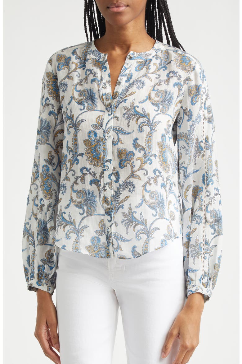 Soleil Paisley Print Button-Up Top, Alternate, color, DOVE MULTI
