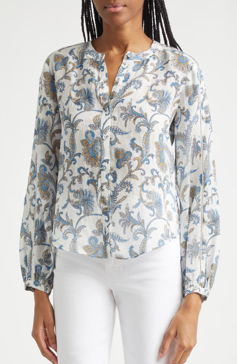 Veronica Beard Soleil Paisley Print Button-Up Top, Alternate, color, Dove Multi