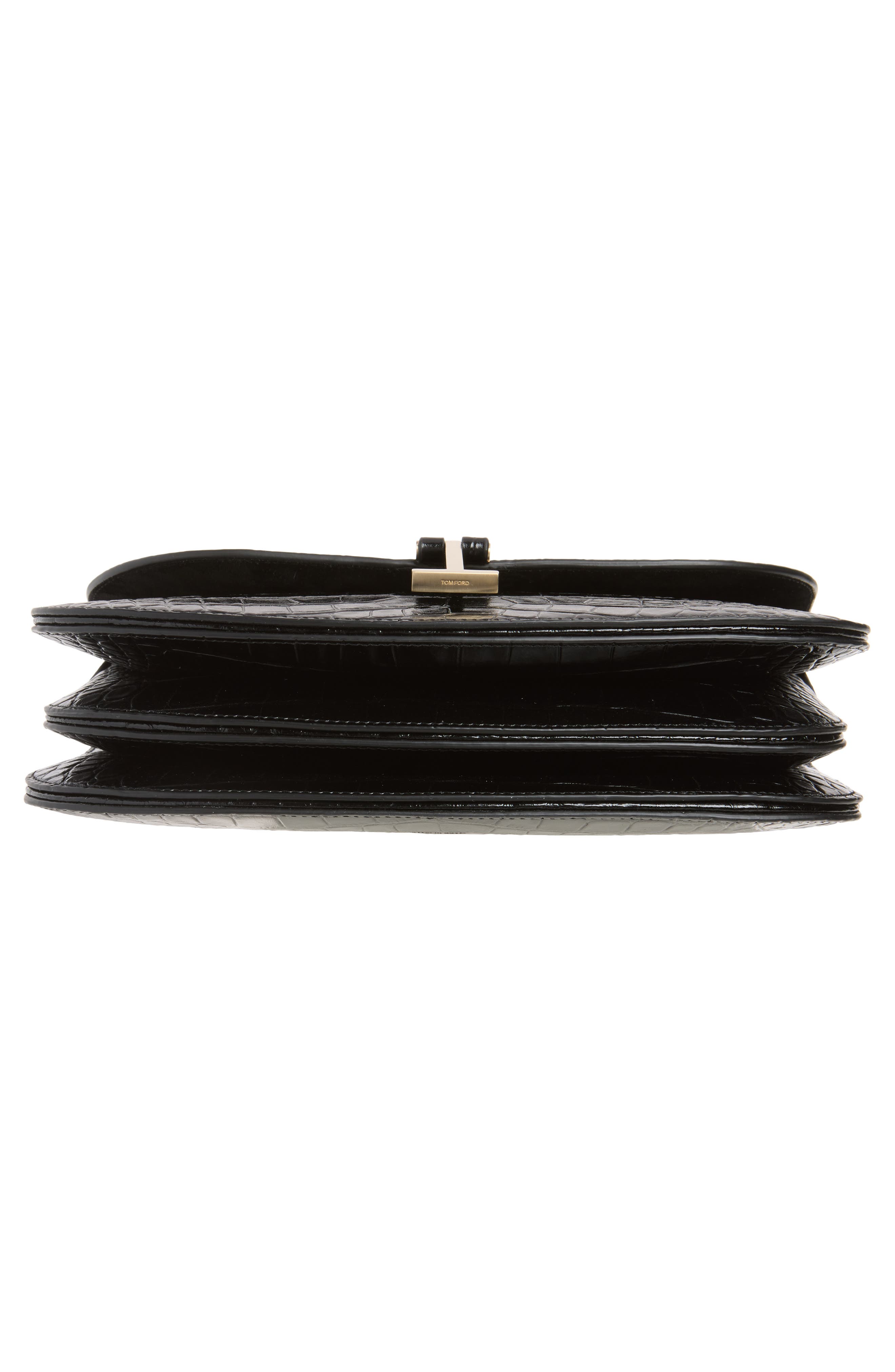Kara Small Croc Embossed Leather Crossbody Bag, Alternate, color, BLACK