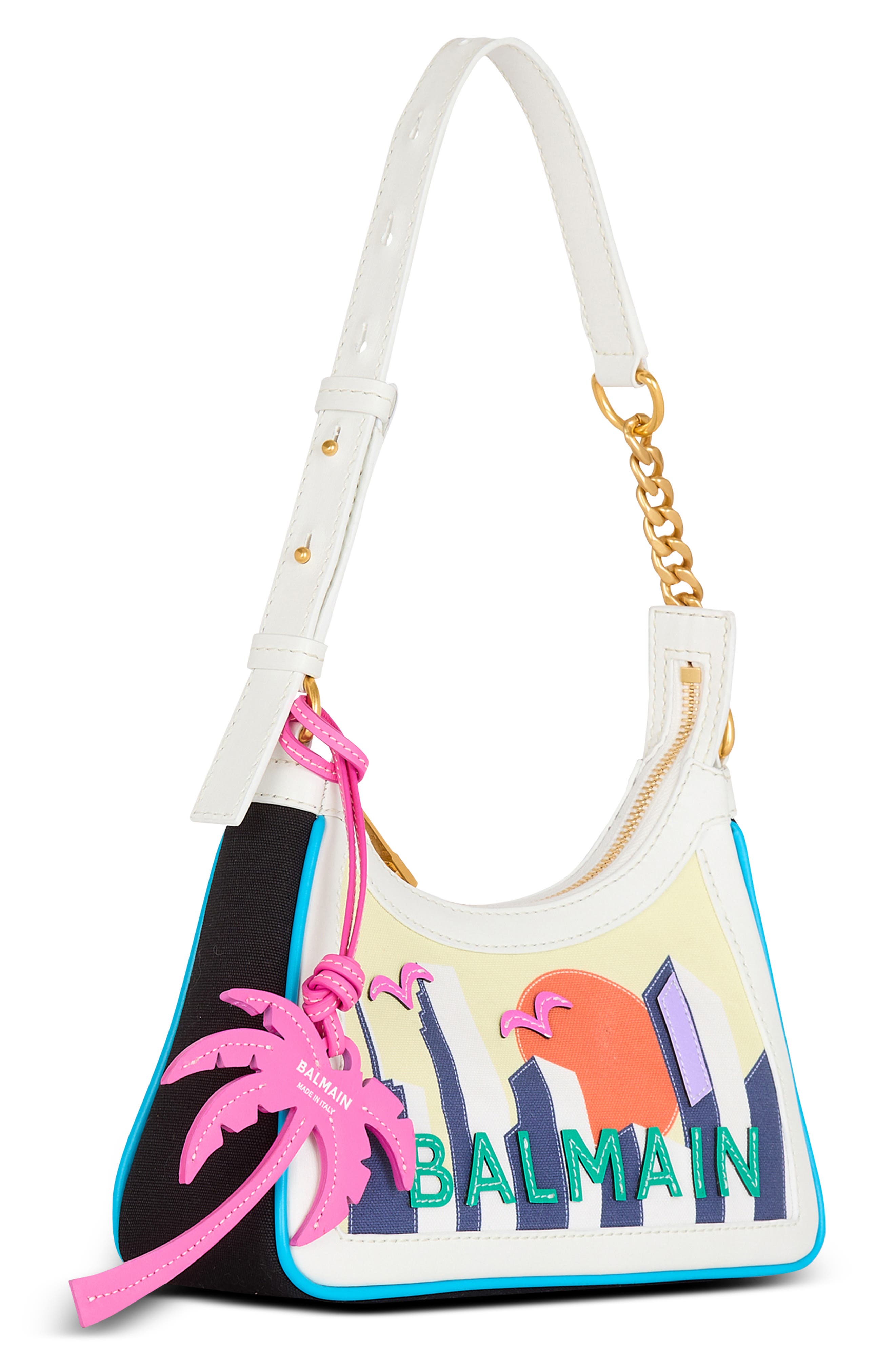 Balmain B-Army Postcard Canvas & Leather Shoulder Bag, Alternate, color, Aaa Multi