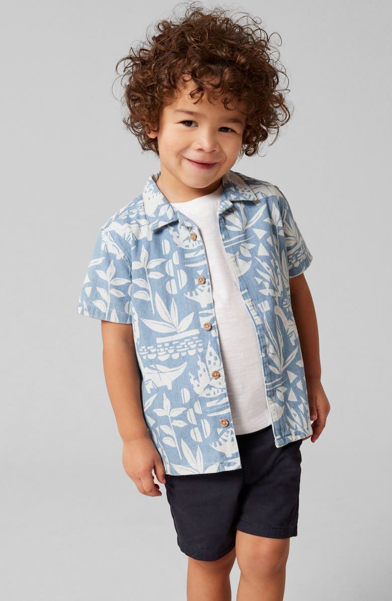 NEXT Kids' Dinosaur Print Short Sleeve Cotton Camp Shirt, Alternate, color,