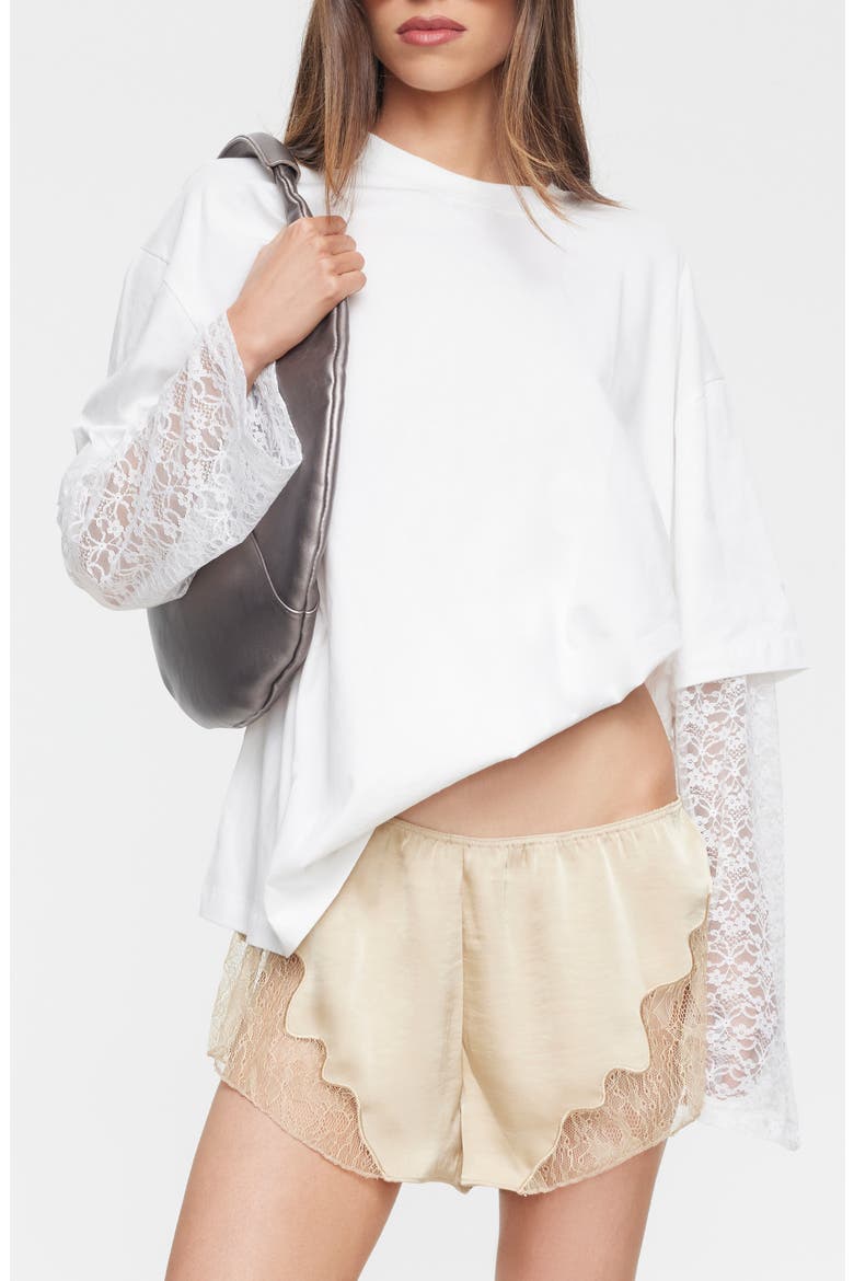 Bottega Lace Sleeve Oversized Cotton Top, Main, color, PORCELAIN