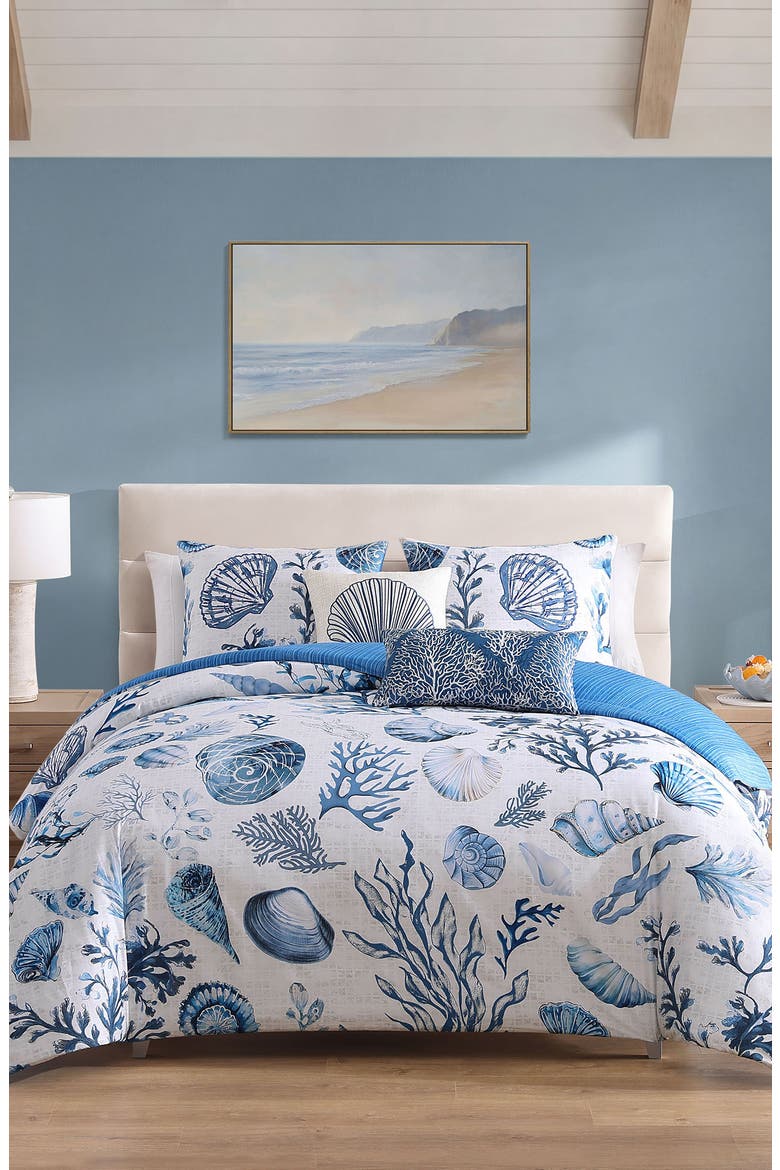 Shells and Seaplants Cotton Sateen Comforter Set, Main, color, BLUE