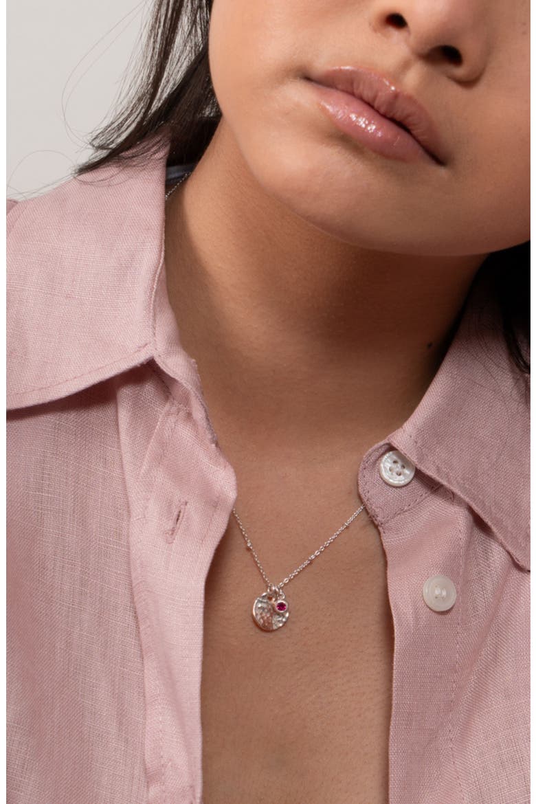 Hammered Disc & Ruby Array Necklace, Alternate, color, Sterling Silver