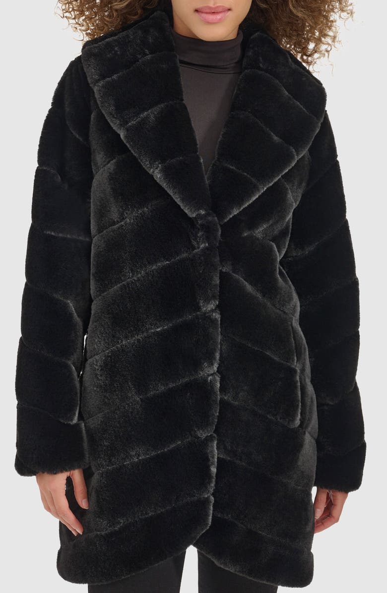 Kenneth Cole New York Grooved Faux Fur Coat, Main, color, 
