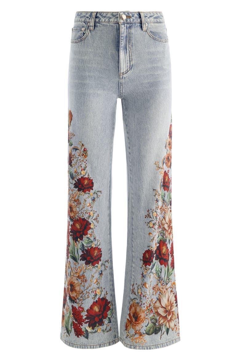Chic High Waist Floral Embroidered Straight Leg Jeans, Alternate, color, RCKT FLRRD