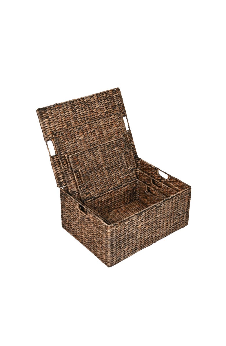 HAPPIMESS Brooks Classic Farmhouse Woven Hyacinth Rectangular Storage Baskets with Lids and Handles,, Alternate, color, Brown