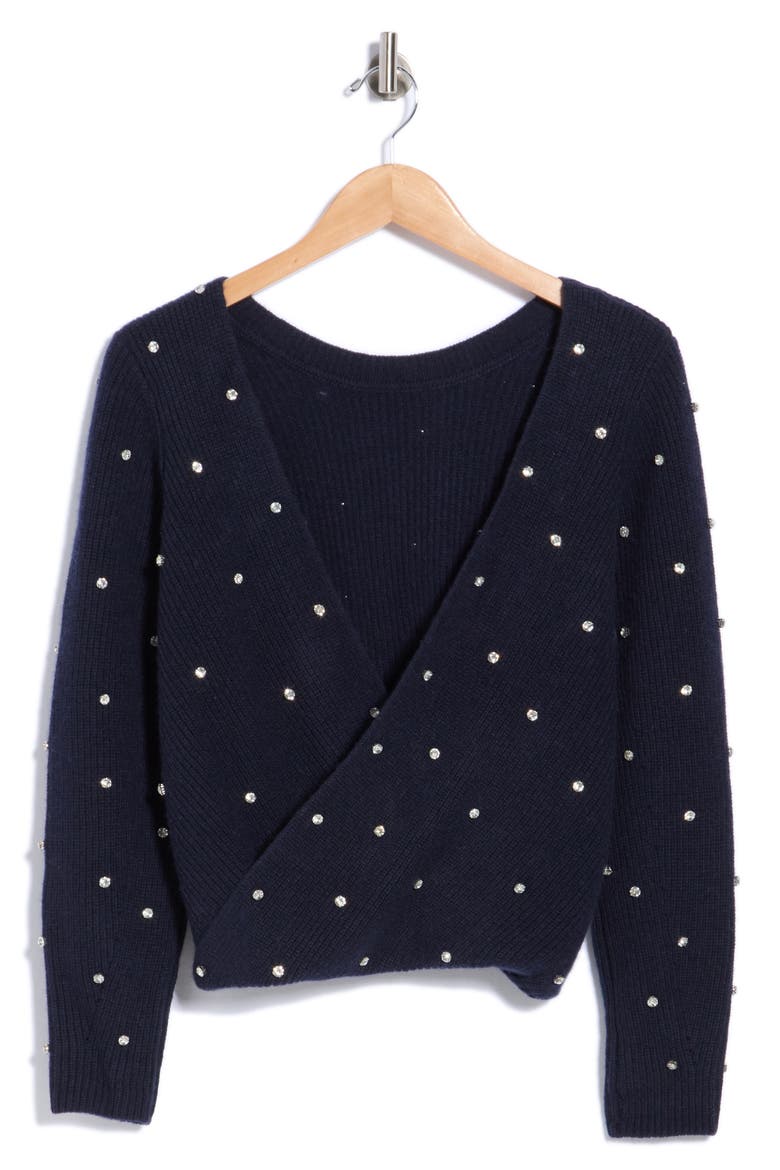 Embellished V-Wrap Back Cashmere Sweater, Main, color, INK