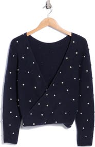 Elie Tahari Embellished V-Wrap Back Cashmere Sweater