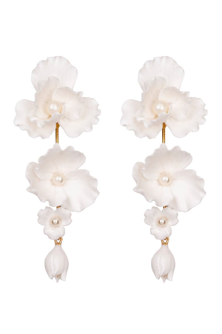 Mariam Floral & Faux Pearl Drop Earrings, Main, color, CREAM