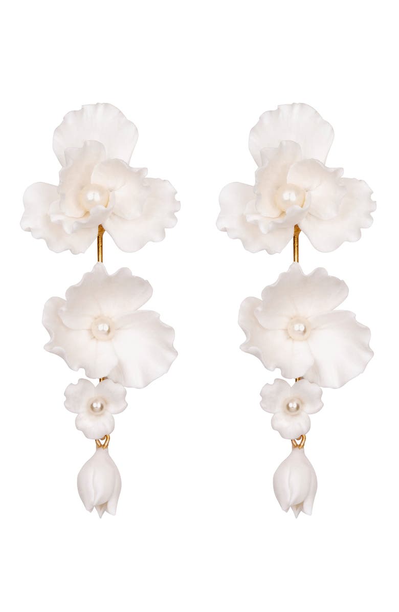 Jennifer Behr Mariam Floral & Faux Pearl Drop Earrings, Main, color, Cream