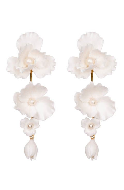 Mariam Floral & Faux Pearl Drop Earrings