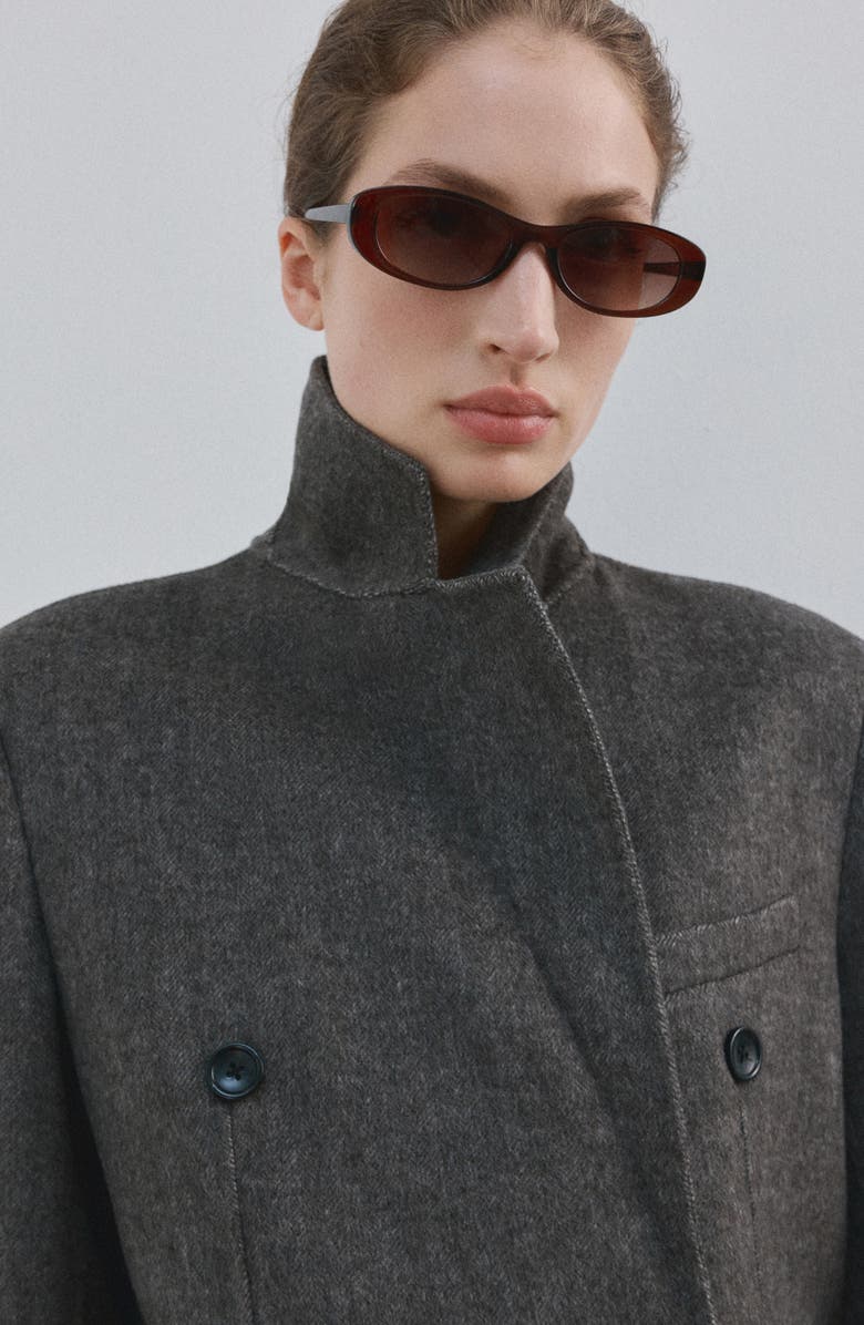 MANGO Double Breasted Wool Blend Coat, Alternate, color, 