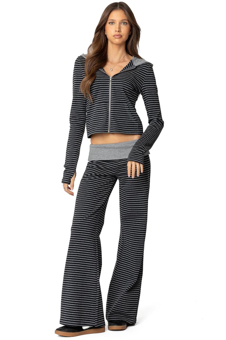 Meggy Colorblock Stripe Zip Hoodie, Alternate, color, BLACK-AND-GRAY