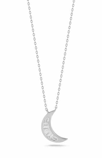 Sterling Silver CZ Moon Pendant Necklace