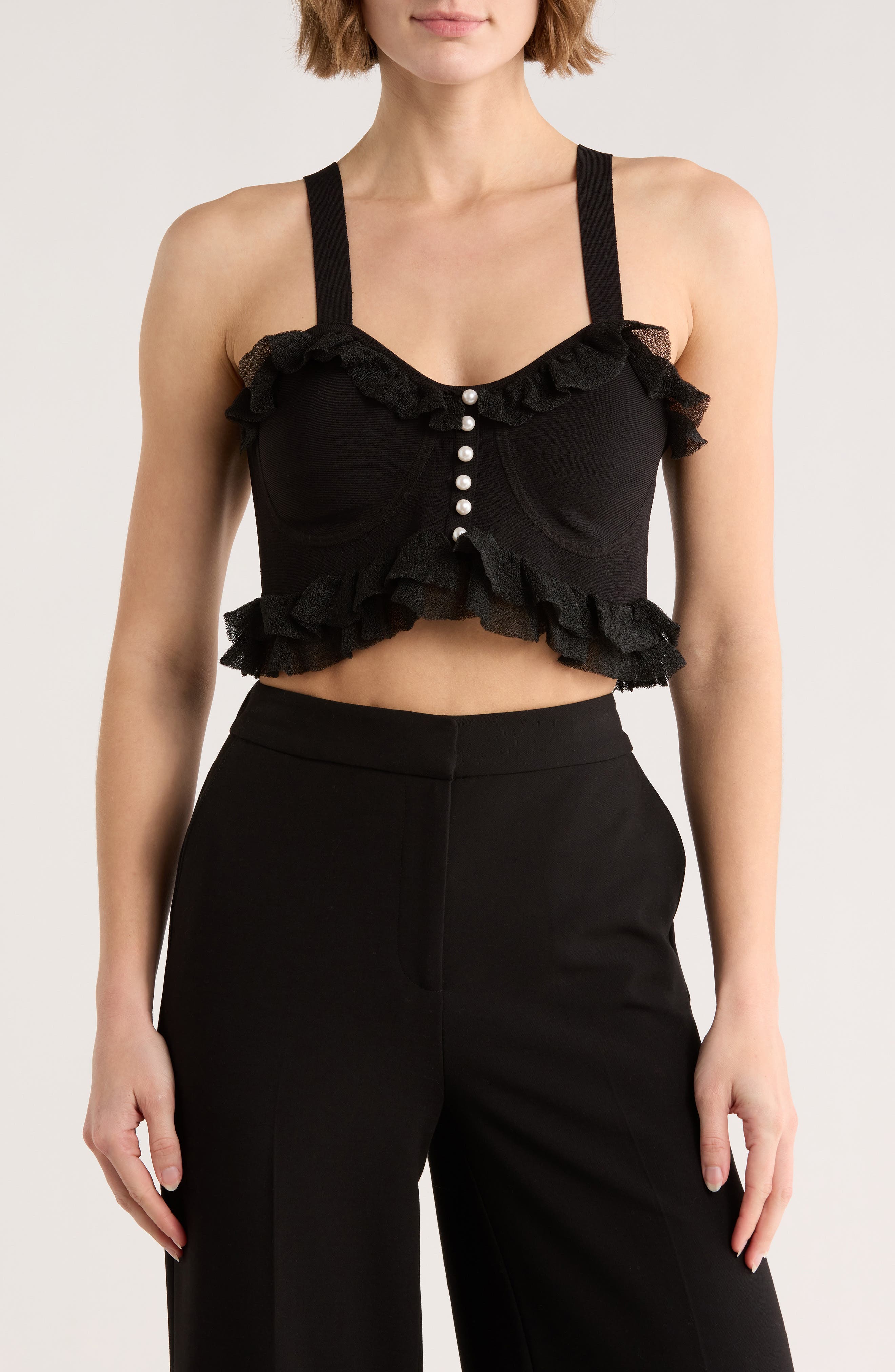 SANDRO Ruffle Cropped Sweater Tank