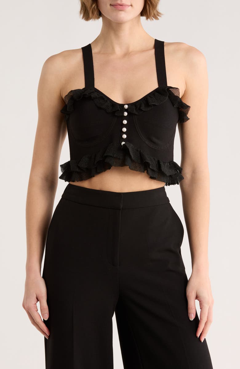 SANDRO Ruffle Cropped Sweater Tank, Main, color, Noir