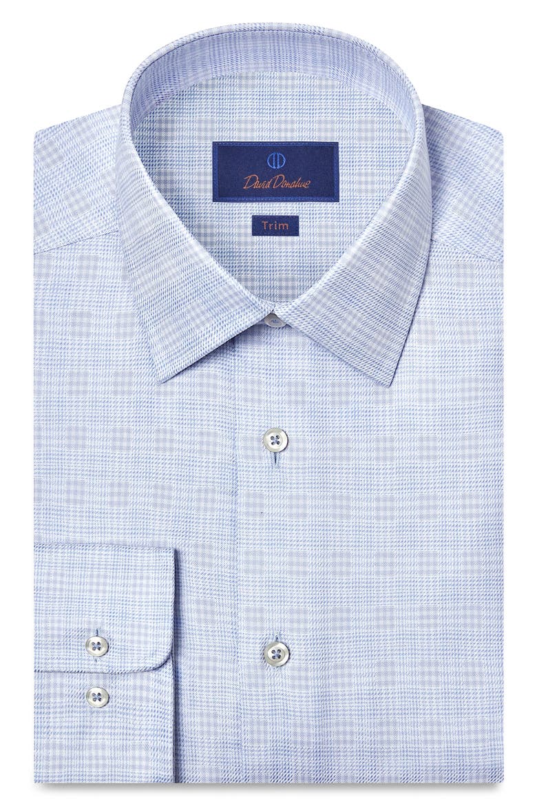 Trim Fit Check Cotton Dobby Dress Shirt, Main, color, SKY