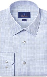 David Donahue Trim Fit Check Cotton Dobby Dress Shirt