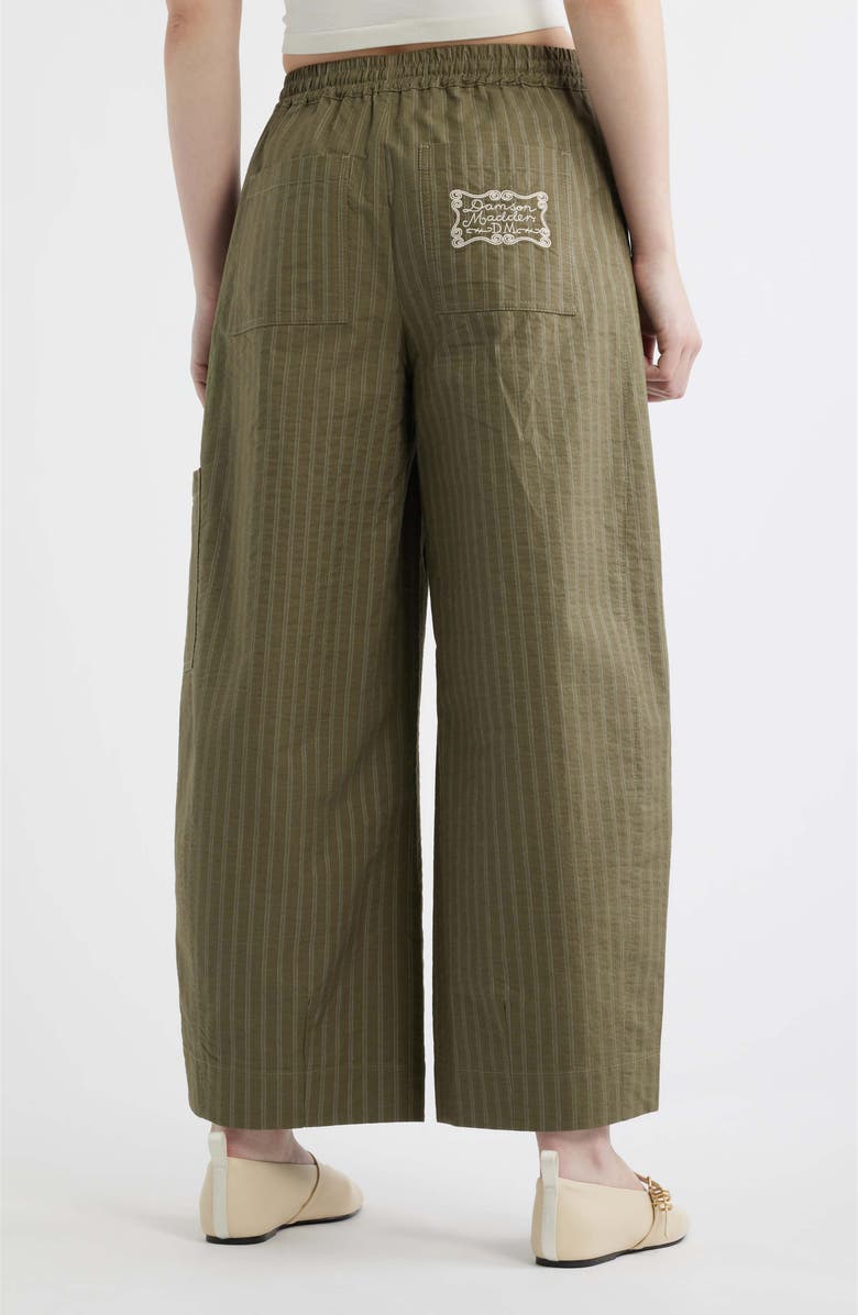 Damson Madder Felix Ticking Stripe Organic Cotton Drawstring Pants, Alternate, color, Olive