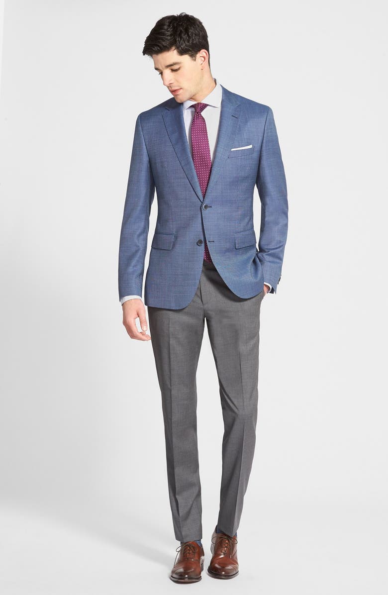 BOSS 'Sharp' Slim Fit Flat Front Wool Trousers, Alternate, color,