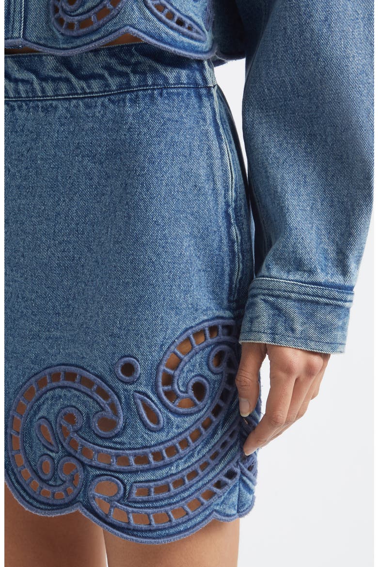 The Cadiz Eyelet Denim Miniskirt, Alternate, color, RIVER
