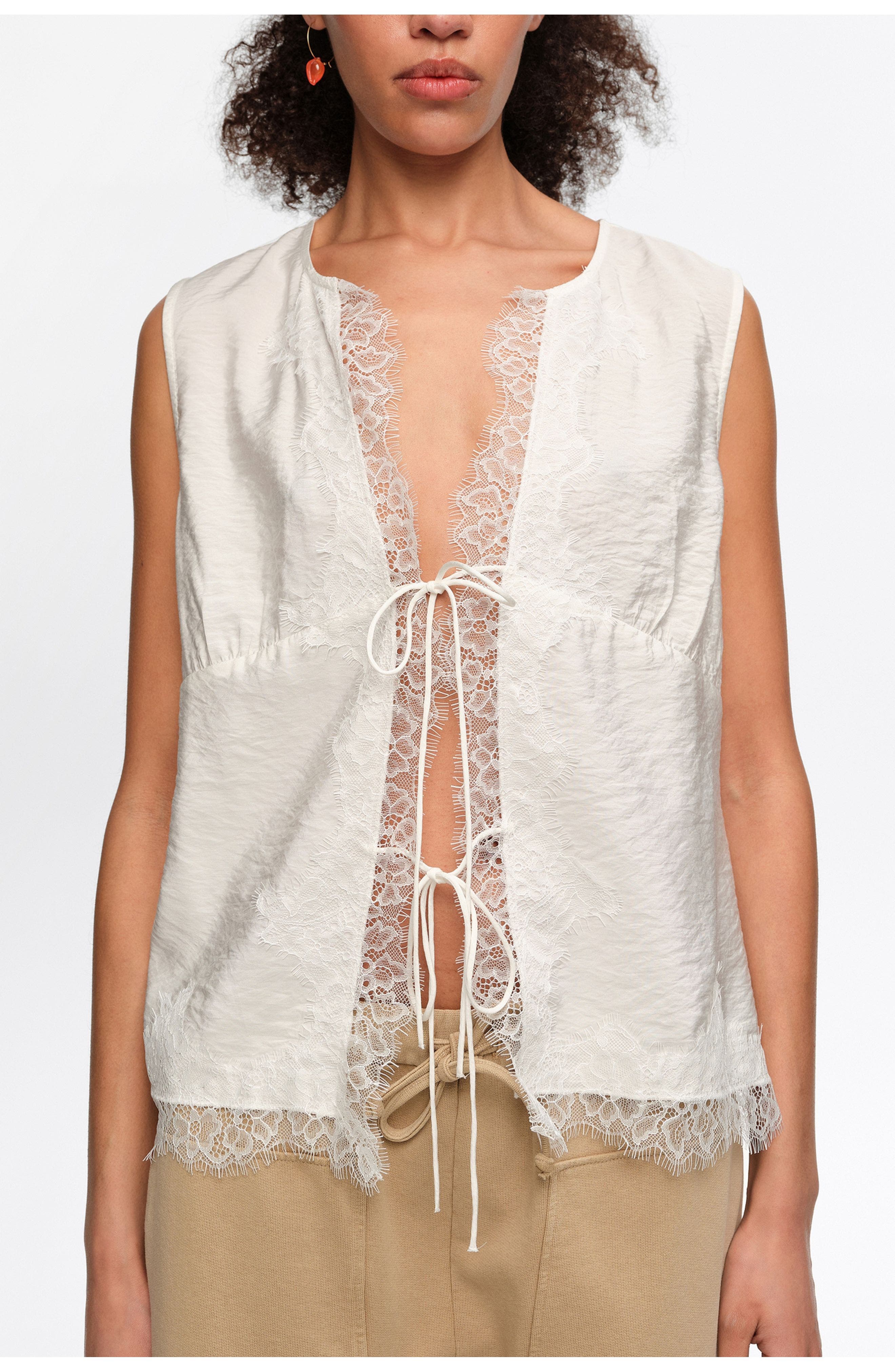 Short-Sleeve Shirt With Lace And Ties - image 2